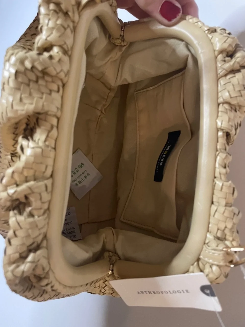 Anthropologie MAEVE Straw look Shoulder Bag in creamy Pale with Gold Chain NWT - Picture 6 of 6